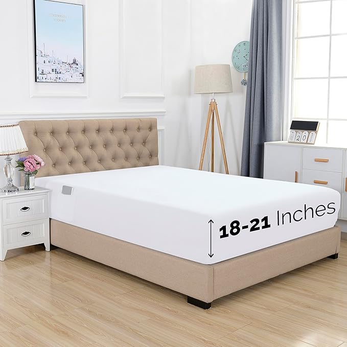 Elegant Comfort 1500 Premium Hotel Quality 18-21 Inches Deep - Extra Deep Pocket Single Fitted Sheet for High Mattress, Luxury and Softest, Smart Pocket - Wrinkle Free, Full, White