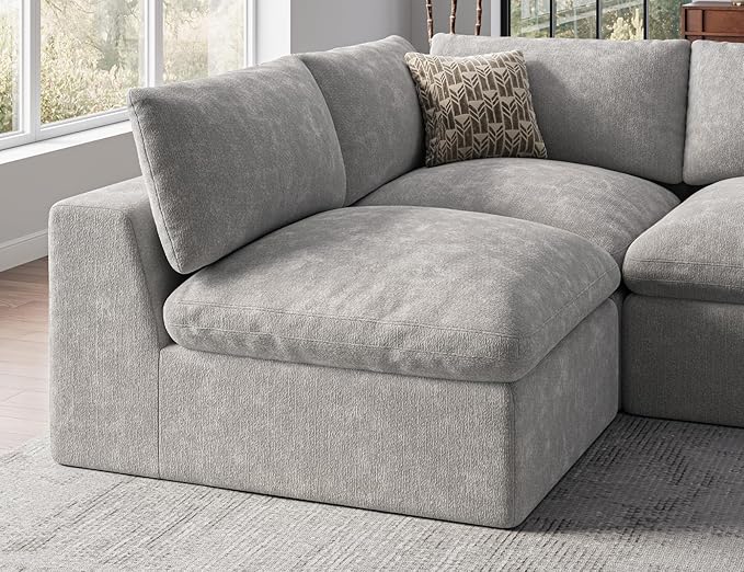 120" Cloud Sectional Couch | Oversize Boneless Couches for Living Room | 4 Seater L-Shape Sofa | Light Grey