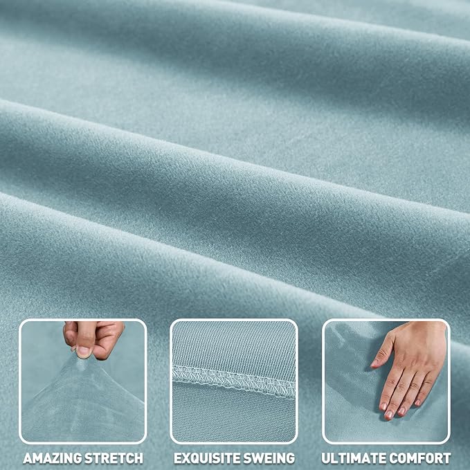 ZNSAYOTX 2026 Soft Velvet Sectional Couch Covers, Luxury Plush Slipcovers with Elastic Bottom for L Shape Sectional Sofa, 2 Pcs Pet Friendly Protector (3 Seat Couch + 3 Seat Chaise, Stone Blue)