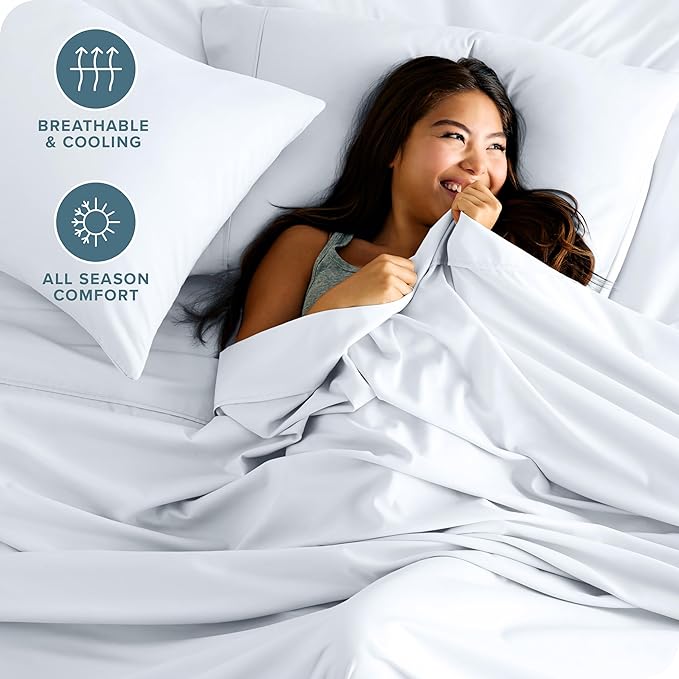 Bare Home Queen Sheet Set - 1800 Ultra-Soft Microfiber Queen Bed Sheets - Double Brushed - Deep Pockets - Easy Fit - 4 Piece Set - Bedding Sheets & Pillowcases (Queen, White)