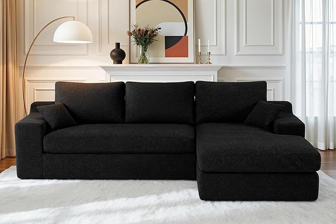 HABUTWAY 101'' Modular Sectional Sofa, Cloud Sectional Couches for Living Room, Comfy Boneless Couch with Deep Seat, Modern L-Shape Sofa with Chaise, No Assembly Required (Black, Right Facing Chaise)