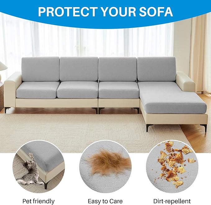 Deep Dream Sectional Couch Covers, 1 Piece Chaise Lounge Slipcover L Shape for Sectional Sofa, Separate Couch Cushion Chaise Cover for Both Left/Right Sectional Couch (1 Piece Chaise, Light Grey)