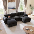 116" Modular Sectional Sofa, U Shaped Cloud Couch with Movable Ottoman, Chenille Deep Seat Cloud Sofa with Charging Station, Cup Holder, Side Pocket, Sectional Couches for Living Room, Black