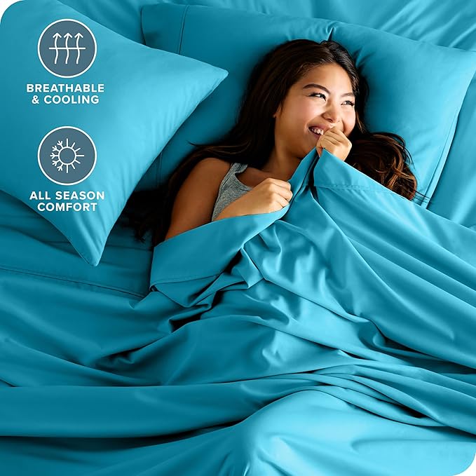 Bare Home Twin XL Sheet Set - 1800 Ultra-Soft Microfiber Twin Extra Long Bed Sheets - Double Brushed - Deep Pockets - Easy Fit - 3 Piece Set - Bedding Sheets & Pillowcases (Twin XL, Aqua)