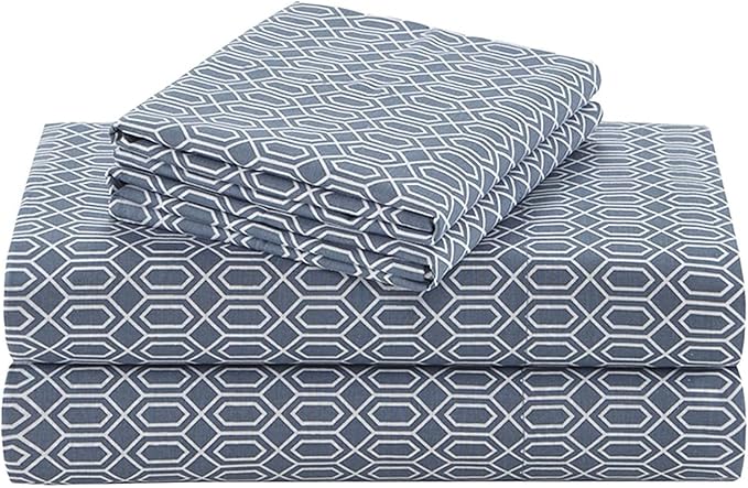 Comfort Spaces 100% Cotton Sheet Set Breathable, Lightweight, Soft with 14" Elastic Pocket Fits up to 16" Mattress, All Season Cozy Bedding, Matching Pillow Case, King Diamond Blue 4 Piece