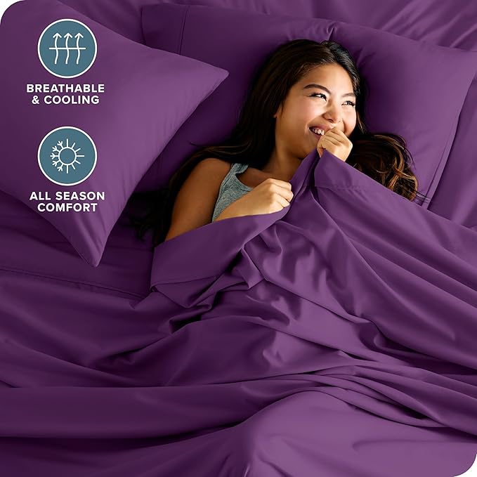 Bare Home Twin XL Sheet Set - 1800 Ultra-Soft Microfiber Twin Extra Long Bed Sheets - Double Brushed - Deep Pockets - Easy Fit - 3 Piece Set - Bedding Sheets & Pillowcases (Twin XL, Plum)