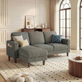 YESHOMY L-Shaped Sofa Couch, Small Couch with Reversible Chaise and Ottoman, Convertible Sectional Comfy 3 Seat Sofas with Side Pockets for Apartment and Living Room (Gray)