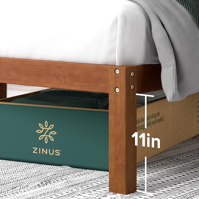Zinus Leah Bamboo Platform Bed Frame with Headboard, No Box Spring Needed, Wood Slat Support, Easy Assembly, Twin