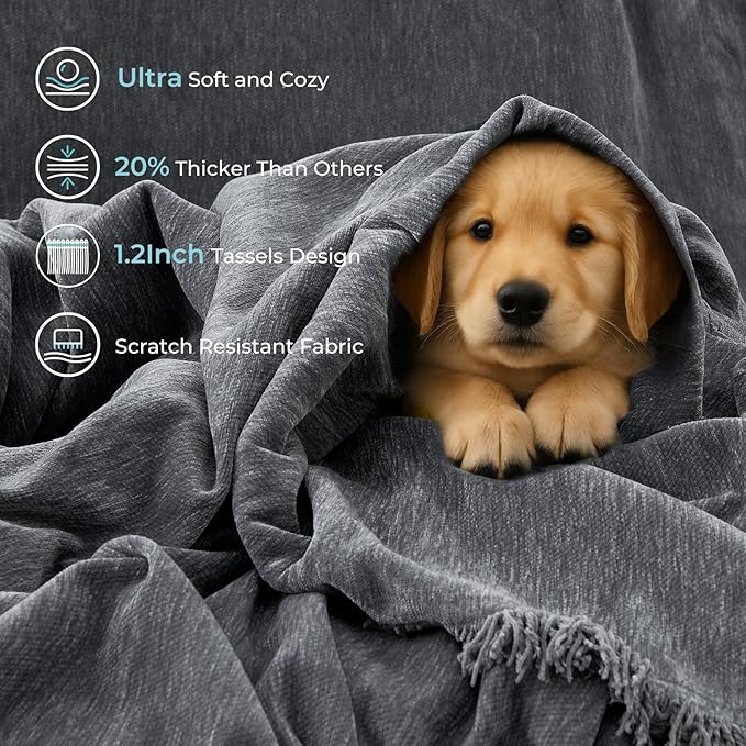 Sectional Couch Covers, 2 Pieces Chenille Sofa Cover L Shaped Couch Cover Blanket for Dogs Washable Sofa Slipcovers Pet Furniture Protector (XXX-Large: 71" x 118" + 91" x 134", Dark Gray)