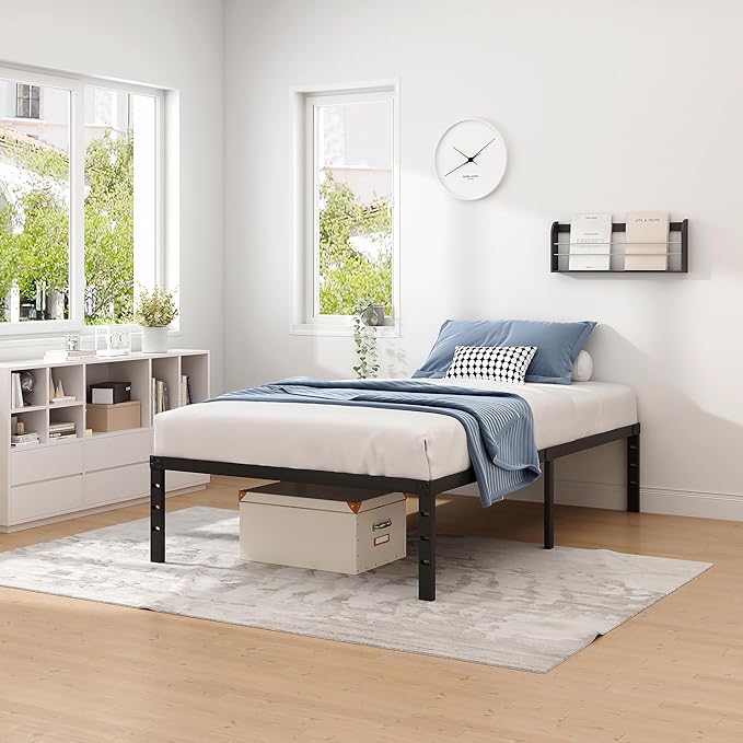 Metal Bed Frame,Twin Size Bed Frame with Storage Space,Heavy Duty Sturdy Mattress Foundation,Easy Assembly,No Box Spring Needed, Black,12 Inch,Twin