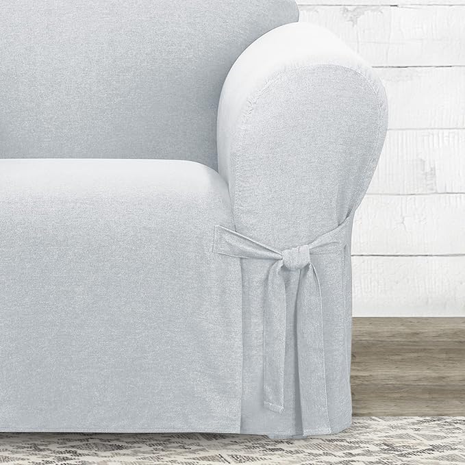 SureFit Farmhouse Basketweave Faux Linen Chair Slipcovers, Chair Cover One Piece Design and Straight Skirt, Removable and Machine Washable Armchair Cover, Gray