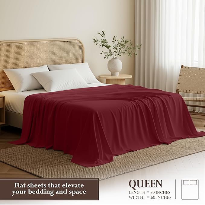 Utopia Bedding Flat Sheet - 1 Pack (Queen, Burgundy) - Soft Brushed Microfiber Fabric - Shrinkage & Fade Resistant Top Sheet - Easy Care Bed Sheet