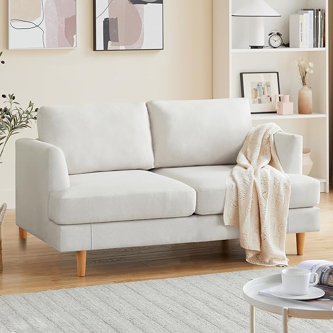 Loveseat Sofa 56" Mid Century Modern Small Couches for Small Spaces Love Seat with 2-Seat Upholstered Cushion Sofa Couches for Bedroom, Living Room, Apartment, Office (Beige)