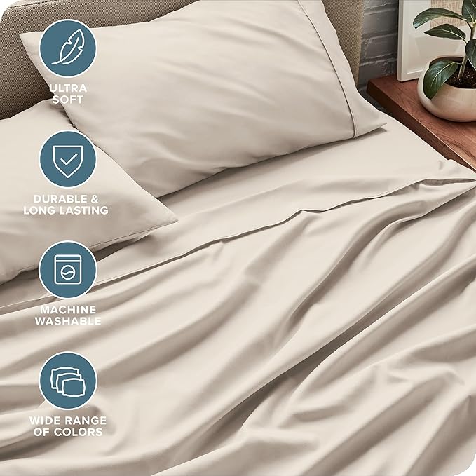 Bare Home Split California King Sheet Set - 1800 Ultra-Soft Microfiber Bed Sheets - Double Brushed - Deep Pockets - Easy Fit - 5 Piece Set - Bed Sheets (Split Cal King, Wheat)