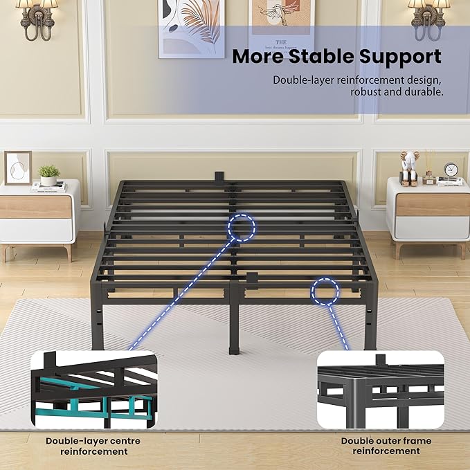 NKZ 12 Inch King Size Bed Frame, Metal Bed Frame & Box Spring 2 in 1 Platform with Round Corner Legs, 4000Lbs Heavy Duty Metal Frame, Mattress Slide Stopper, Headboard Hole, Noise-Free, Easy Assembly