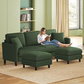 83" Couches for Living Room, Comfy Sofas for Living Room with Storage Ottomans, Teddy Sofa Couch, Tool-Free Loveseat Sofa, All-Wood Love Seat Couches, U Shaped Couch 2 Pillow Included, Green