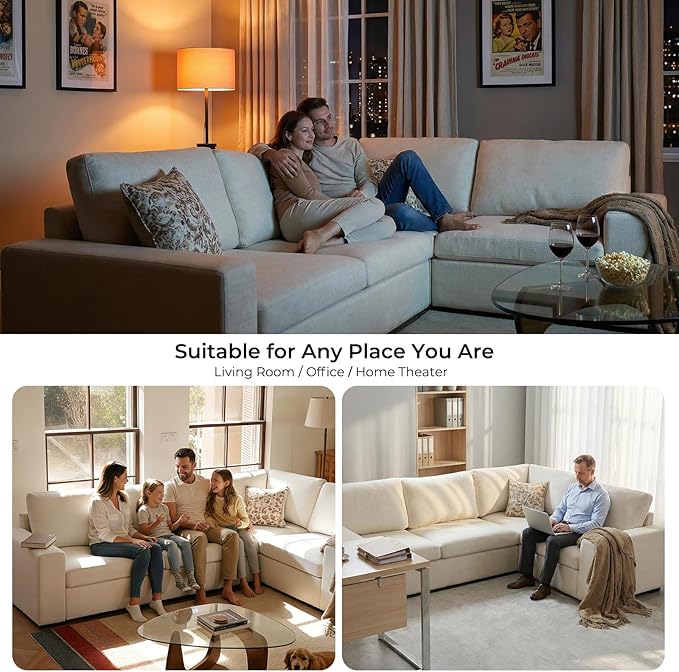 ELUCHANG 113" V-Shaped Modular Sectional Sofa Couch, Modern 4-Seat Comfy Linen Deep Seat Sofa with Corner, Removable Cover, Easy Assembly, Large Sofas & Couches for Living Room, Office, Beige | Spring Cushions, Easy to Clean, Deep Seat