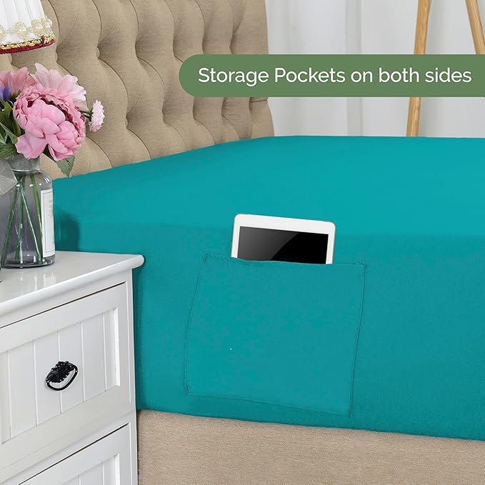 Elegant Comfort 1500 Premium Hotel Quality 18-21 Inches Deep - Extra Deep Pocket Single Fitted Sheet for High Mattress, Luxury and Softest, Smart Pocket - Wrinkle Free, Queen, Turquoise