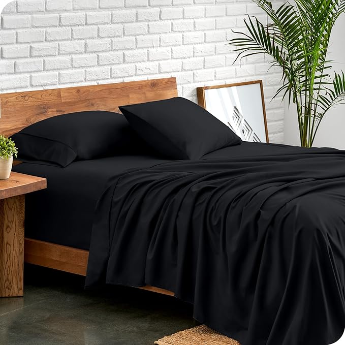Bare Home King Sheet Set - 1800 Ultra-Soft Microfiber King Bed Sheets - Double Brushed - Deep Pockets - Easy Fit - 4 Piece Set - Bedding Sheets & Pillowcases (King, Black)