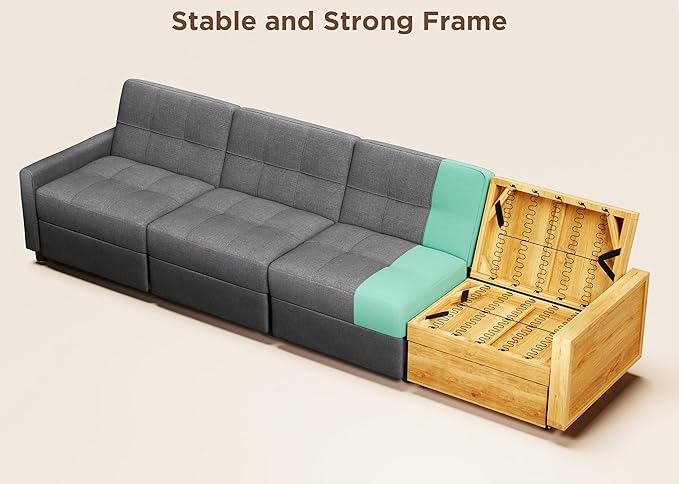 Aiho Pull Out Couch, Convertible Sofa Bed with Adjustable Backrest, 5 Seater Sectional Sleeper Sofa, Couch Bed with Spring Support, for Apartment Living Room, Dark Grey