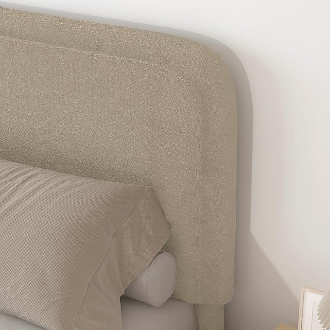 BarnFurin Full Size Bed Frame,Cloud Boucle Upholstered Platform Bed Frame with Headboard, Soft Rounded Corners, No Box Spring Required, Non-Slip and Noise-Free, Easy Assembly, Beige