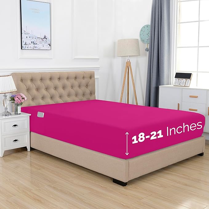 Elegant Comfort 1500 Premium Hotel Quality 18-21 Inches Deep - Extra Deep Pocket Single Fitted Sheet for High Mattress, Luxury and Softest, Smart Pocket - Wrinkle Free, Full, Pink