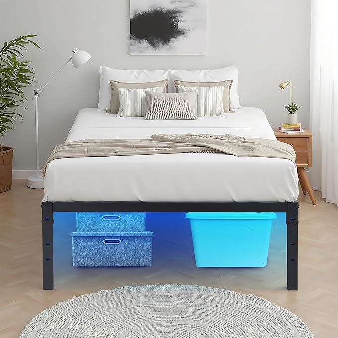 FurnitureR Modern Metal Platform Bed, Full/Twin/Single Size Bed Frame with 14.2" Under-Bed Storage, Sturdy Locking Mechanism, Easy Assembly for Bedroom or Guest Room, Black (Single)