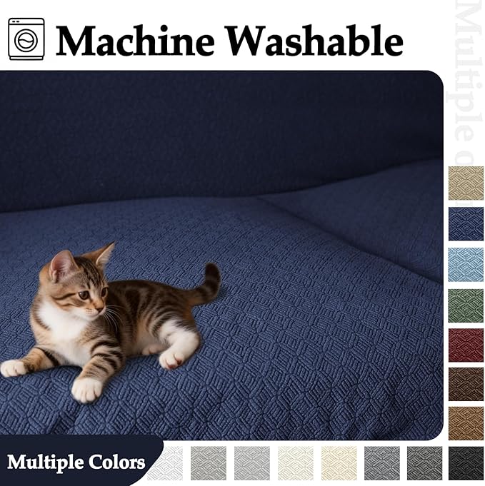 Waterproof Reclining Sectional Couch Covers Washable L Shaped Couch Cover for Sectionals Recliner Sofa Covers Stretch Corner Recliner Slipcovers for Dogs (5 Seater Cover, Navy Blue)