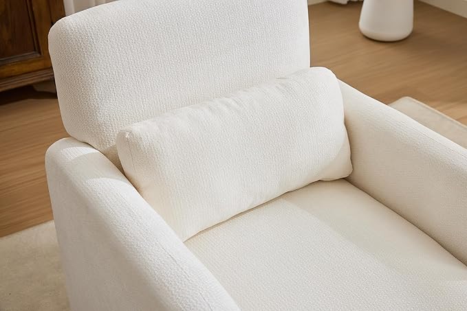 GDFStudio 30" Modern Accent Chair, Upgrade Leisure Boucle Upholstered Armchair with Straight Arms and Waist Pillow, Comfy Single Sofa Chair for Living Room Bedroom Office Apartment, Ancient White