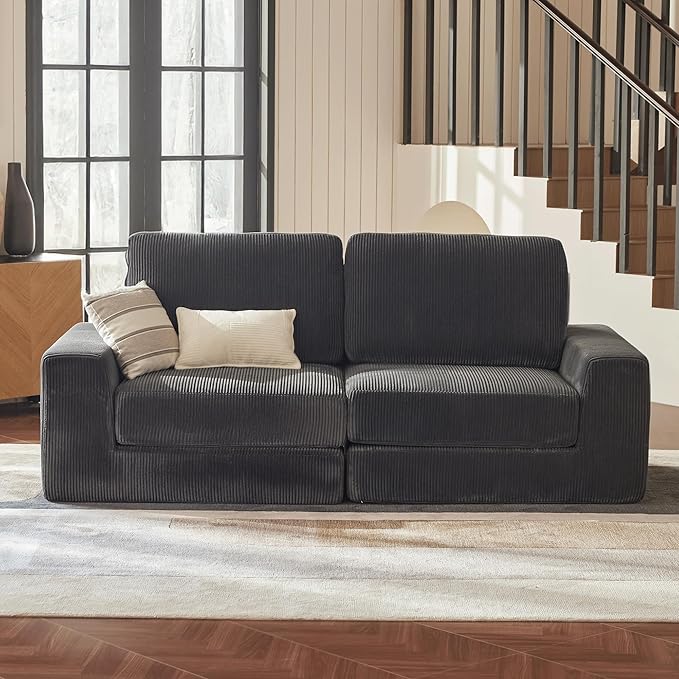 Modular Sectional Sofa, 80.31" Modern Cloud Couch Sectional Sofa with L-Shaped Chaise Comfy Corduroy Fluffy Couch with Deep Seat Boneless couches for Living Room Bedroom