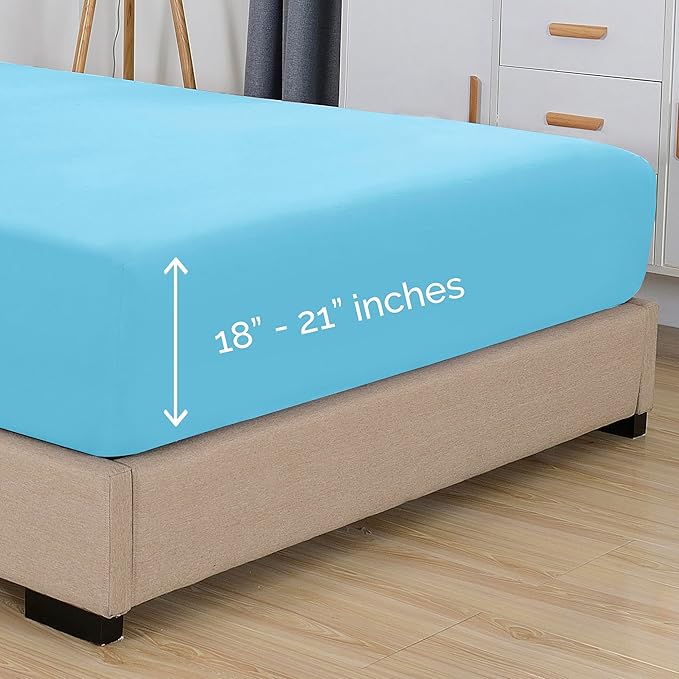 Elegant Comfort 1500 Premium Hotel Quality 18-21 Inches Deep - Extra Deep Pocket Single Fitted Sheet for High Mattress, Luxury and Softest, Smart Pocket - Wrinkle Free, Queen, Aqua Blue