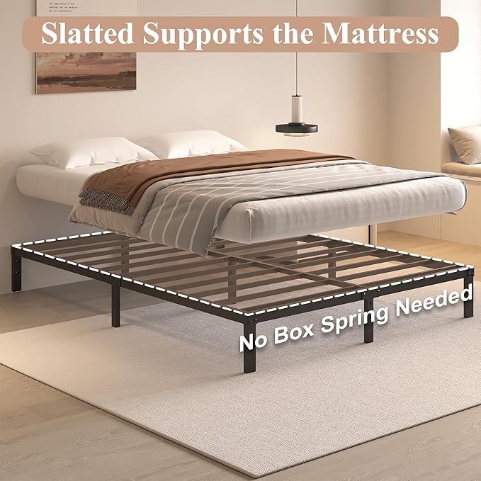 10 Inch Full Size Bed Frame - No Box Spring Needed Heavy Duty Metal Platform Mattress Foundation with Steel Slats, Non-Slip Noise Free Easy Assembly Black Bedframes