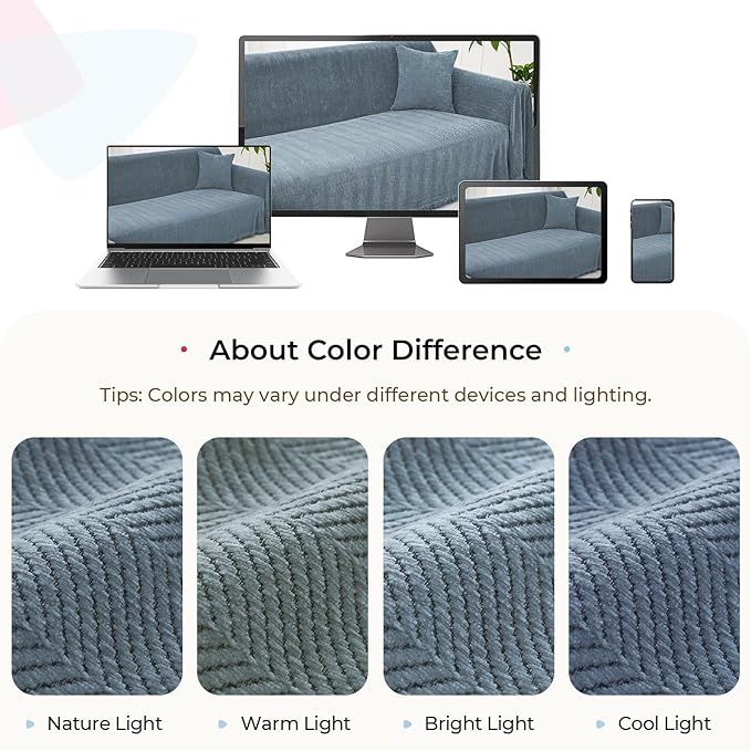 Sectional Couch Covers 2 Pieces, Chenille L Shaped Couch Cover Blanket for Sectional Sofa with Herringbone Pattern Washable Sofa Slipcovers (XX-Large: 71" x 118" + 71" x 118", Blue)