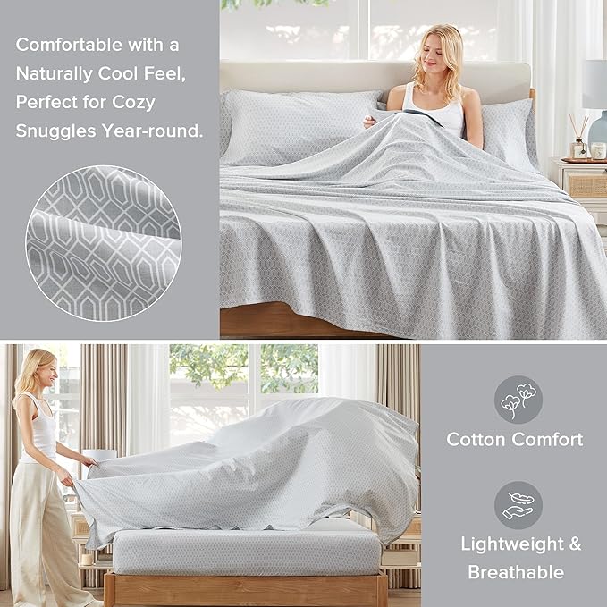 Comfort Spaces 100% Cotton Sheet Set Breathable, Lightweight, Soft with 12" Elastic Pocket Fits up to 14" Mattress, All Season Cozy Bedding, Matching Pillow Case, Twin XL Diamond Taupe 3 Piece
