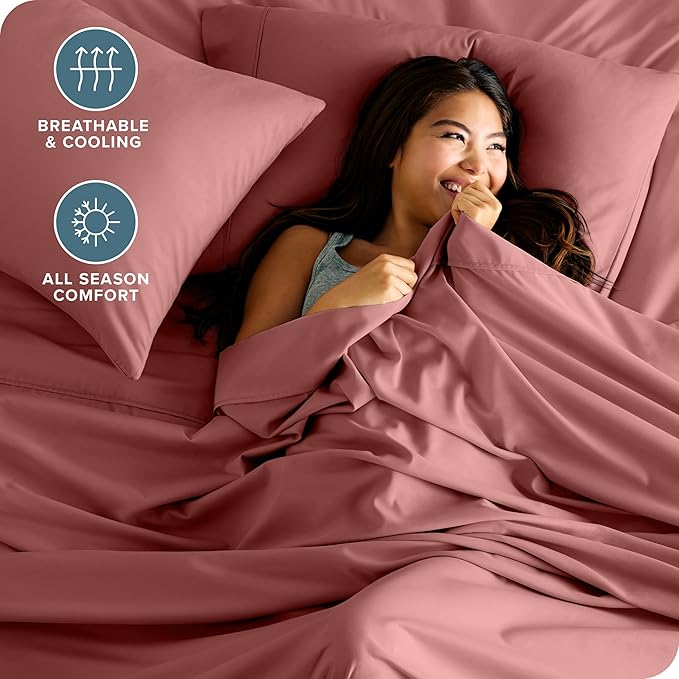 Bare Home California King Sheet Set - 1800 Ultra-Soft Microfiber Cal King Bed Sheets - Double Brushed - Deep Pockets - Easy Fit - 4 Piece Set - Bed Sheets (California King, Dusty Rose)