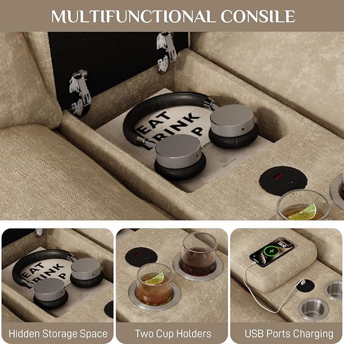 135" U Shaped Cloud Couch Sectional Modular Sectional Couches for Living Room Oversized Comfy Chenille Sofa Cloud Couch Set with Storage Central Console, USB Ports, Chaise Lounge, Ottoman, Brown