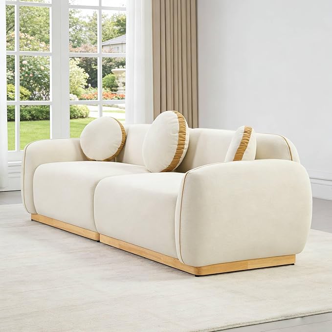 90.94'' Modern Sofa- 3 Seater Sofa, Comfy Sofa Couch with Extra Deep Seats, Upholstered Boucle Couch for Living Room Apartment Lounge (White)