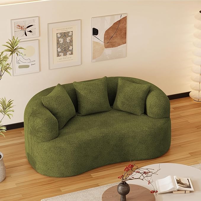 69" Curved Loveseat Sofa for Living Room, Modern Chenille Love Seat Cloud Couch, Luxury Plush Extra Deep Oversized Sofa for Small Spaces, Bedroom, Apartment‌, No Assembly Required, Green