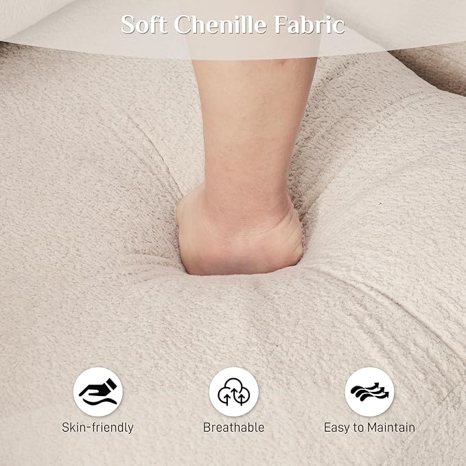 113" Cloud Couch Sectional Modular Sofa U Shaped Sectional Couches for Living Room Comfy 5-Seater Deep Seat Couch Chenille Cloud Sectional Sofa with Movable Ottoman & 4 Pillows, Cream White