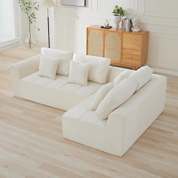 110''Modular Sectional Couches for Living Room, Cloud Boneless Compressed Sofa Right Facing Chaise, Oversized L Shaped 4 Seater Memory Foam Sofa, No Assembly, Chenille Beige