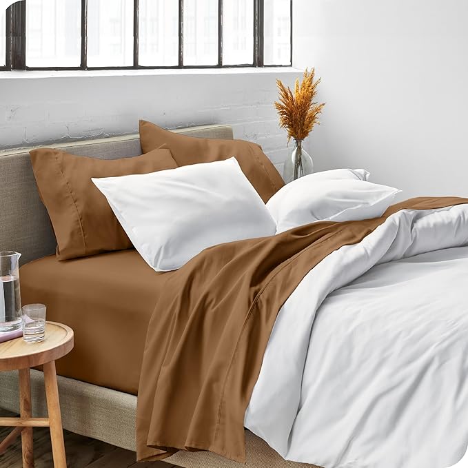 Bare Home Twin XL Sheet Set - 1800 Ultra-Soft Microfiber Twin Extra Long Bed Sheets - Double Brushed - Deep Pockets - Easy Fit - 3 Piece Set - Bedding Sheets & Pillowcases (Twin XL, Caramel)