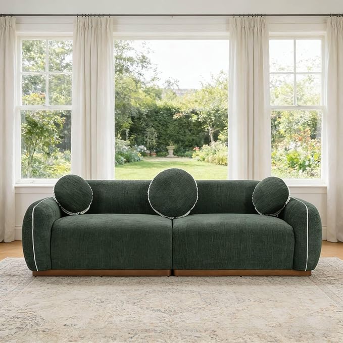 90.94'' Modern Sofa- 3 Seater Sofa, Comfy Sofa Couch with Extra Deep Seats, Upholstered Boucle Couch for Living Room Apartment Lounge (Green)