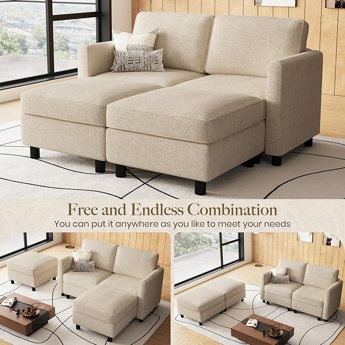 Belffin 58.3" Modular Sectional Sofa 4 Seats Sleeper Sofa Washable Sectional Couches for Living Room Comfy Couches with Storage Seat Couch Sofas with Chaise,Beige