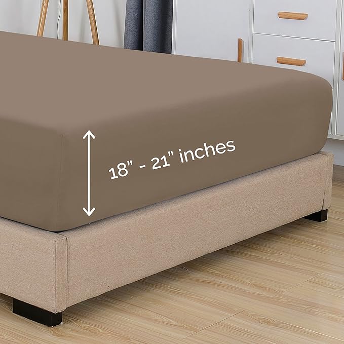 Elegant Comfort 1500 Premium Hotel Quality 18-21 Inches Deep - Extra Deep Pocket Single Fitted Sheet for High Mattress, Luxury and Softest, Smart Pocket - Wrinkle Free, King, Taupe