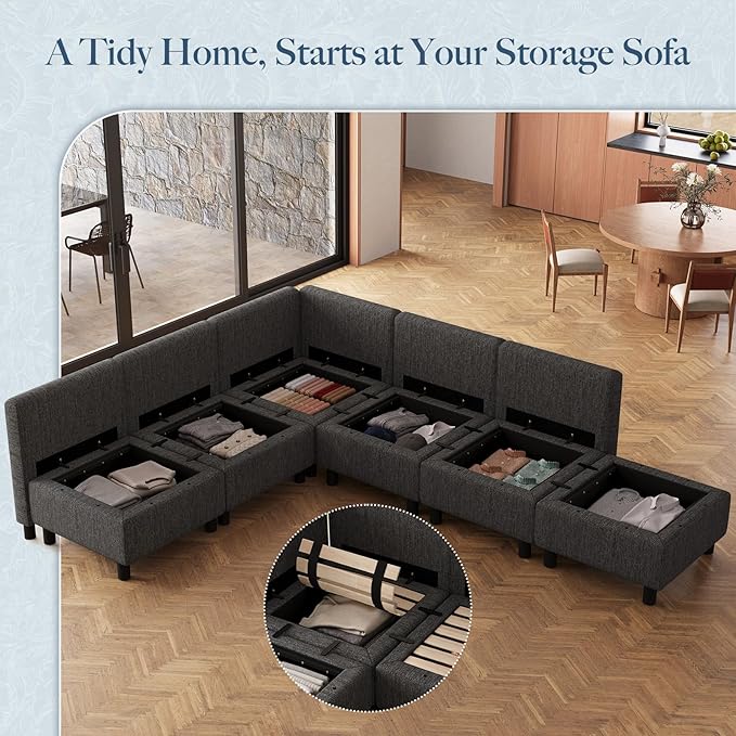 Belffin 107.1" 6 Seats L Shaped Couch Modular Sectional Sofa Seat Couch with Storage Comfy Washable Sectional Couches for Living Room Sofas with Chaise,Dark Grey