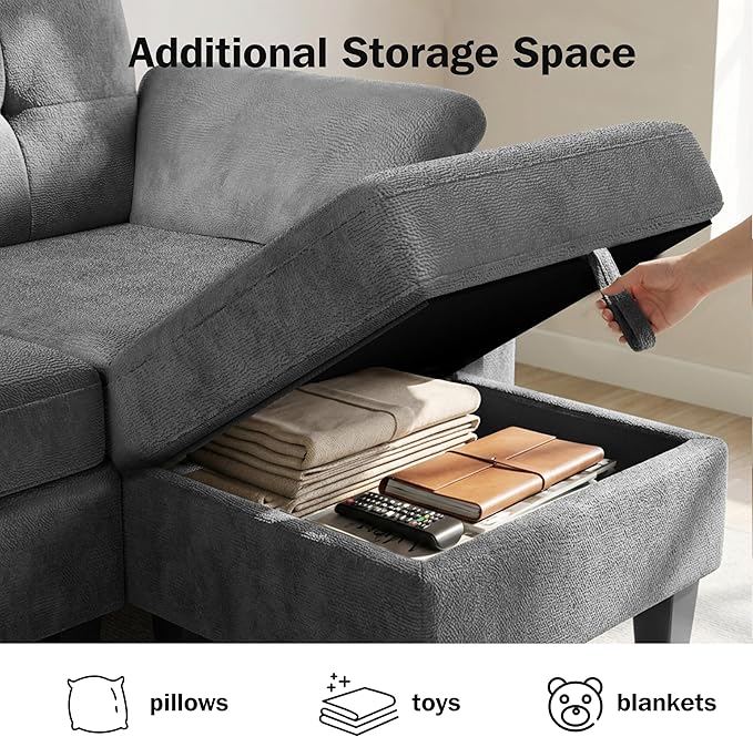 WEUP 79" Convertible Sectional Couch with Storage Ottoman, L Shaped Small Sofa, 4 Seat Couches for Living Room, Apartment, Small Space, Grey