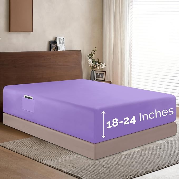 Elegant Comfort 1500 Premium Hotel Quality 18-24 Inches Deep - Extra Deep Pocket Single Fitted Sheet for High Mattress, Luxury and Softest, Smart Pocket - Wrinkle Free, California King, Lilac