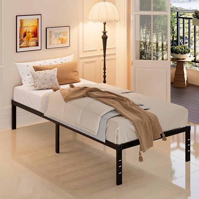 Maenizi 12 Inch Twin Bed Frame No Box Spring Needed, Heavy Duty Metal Platform Bed Frame Twin Size Support Up to 2500 lbs, Easy Assembly, Noise Free, Black