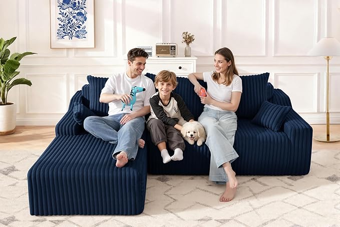 HABUTWAY 94'' Cloud Sectional Couch, Boneless Sofa with Deep Seat, Modular Comfy L-Shape Couch with Chaise for Living Room Bedroom, No Assembly Required(Blue,Left Facing Chaise)