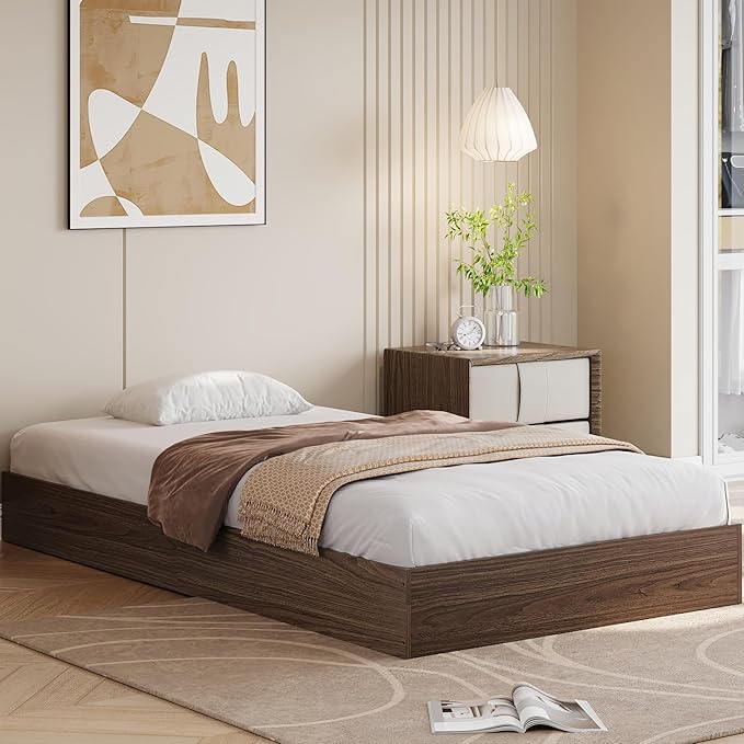 Wood Platform Bed with Sturdy Wooden Slats, Twin Size Floor-Standing Bed Frame, Modern Minimalist Design Space-Saving Bed Frame, No Box Spring Needed, Easy Assembly